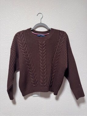 Tommy Hilfiger Brown Cable Crewneck Sweater